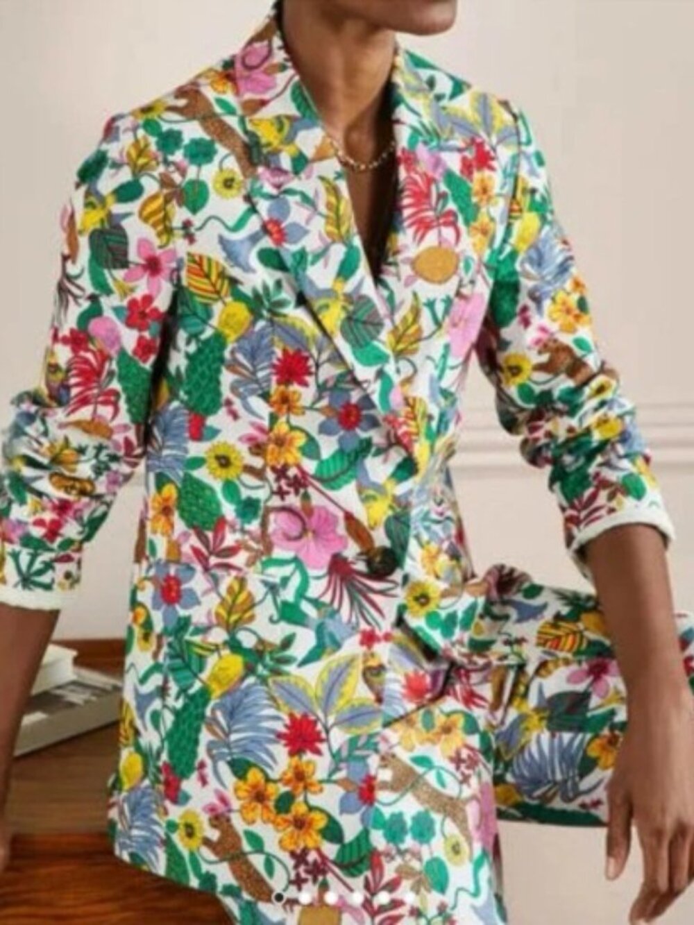 Boden Thea Tailored Suit - Linen Blazer and Pants, Multi, Exotic Paradise, 12